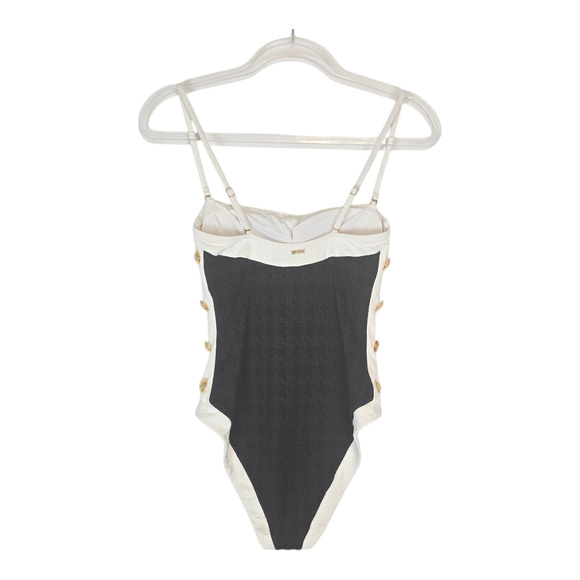 L'Agence Tory Bandeau One Piece Swimsuit Black White Gold Buttons S NEW - Picture 4 of 13